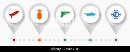 War vector icons, army and weapon flat design web pointers collection, business concept infographic template Stock Vector