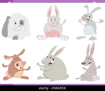 Cartoon illustration of rabbits or bunnies farm animals comic characters set Stock Vector