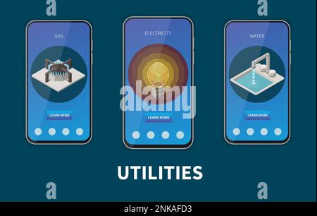 Utility expences set with mobile phones and payment application templated isolated vector illustration Stock Vector