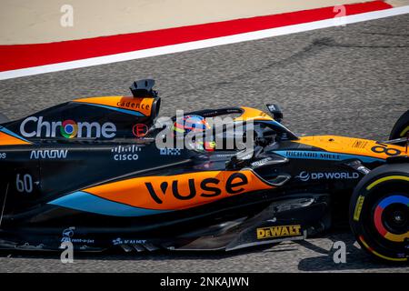 Sakhir, Bahrain, 23rd Feb 2023, Oscar Piastri, from Australia competes for McLaren F1 . Winter Testing, the winter testing of the 2023 Formula 1 championship. Credit: Michael Potts/Alamy Live News Stock Photo