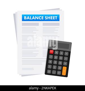 Clipboard with Balance sheet with calculator. Financial reports statement and documents. Vector stock illustration. Stock Vector