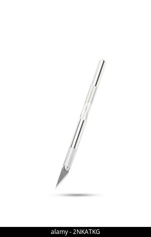 A precision metal cutter floating on a white background with copy space Stock Photo