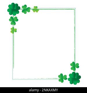 A blank green frame with green clovers on a white background with copy space Stock Vector