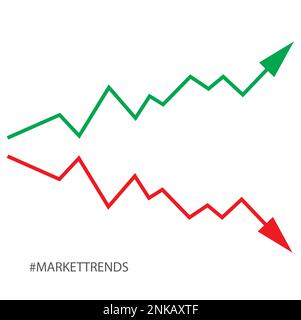 Green and red market trend lines on a white background with copy space Stock Vector