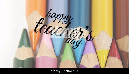 Image of happy teachers day text over pencils Stock Photo