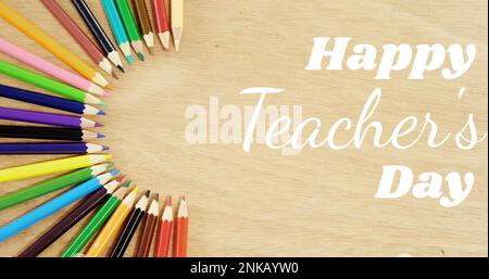 Image of happy teachers day text over pencils Stock Photo