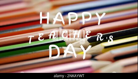 Image of happy teachers day text over pencils Stock Photo