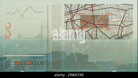 Composition of data processing over cityscape Stock Photo