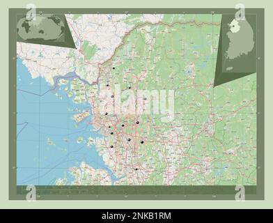 Gyeonggi-do, province of South Korea. Open Street Map. Locations of major cities of the region. Corner auxiliary location maps Stock Photo