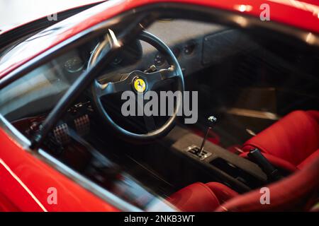 Ferrari F40 steering wheel. Small depth of field. Series of photos