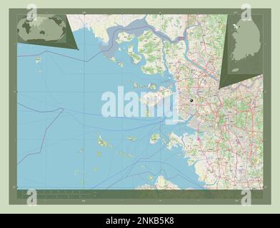 Incheon, metropolitan city of South Korea. Open Street Map. Corner auxiliary location maps Stock Photo