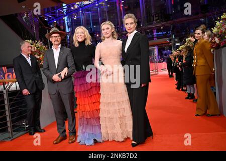 Berlin, Germany. 23rd Feb, 2023. Actresses Cate Blanchett (3rd from left), Nina Hoss (r), Sophie Kauer and director Todd Field arrive at the premiere of the film 'TAR' screening in the Berlinale Special Gala section of the Berlinale. Behind them is cellist Hildur Guonadottir (r). The 73rd Berlin International Film Festival will take place Feb. 16-26, 2023. Credit: Fabian Sommer/dpa/Alamy Live News Stock Photo