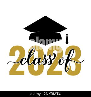 Class of 2023 Gold Lettering Graduation 3d logo with ribbon. Graduate ...