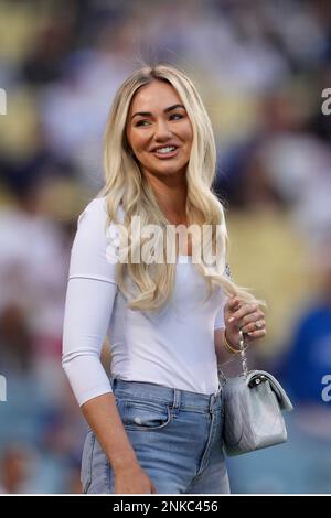 Chelsea Freeman (Chelsea Goff), the wife of Los Angeles Dodgers first  baseman Freddie Freeman (not pictured) during a MLB game against the  Atlanta Braves, Monday, April 18, 2022, in Los Angeles. (Kirby