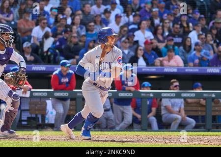 April 17 20261: Chicago left fielder Clint Frazier (27) gets a hit during  the game with Chicago Cubs and Colorado Rockies held at Coors Field in  Denver Co. David Seelig/Cal Sport Medi(Credit