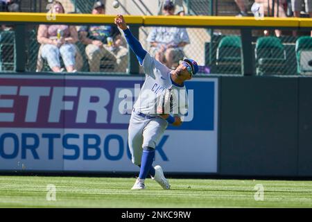 April 17 20261: Chicago left fielder Clint Frazier (27) gets a hit during  the game with Chicago Cubs and Colorado Rockies held at Coors Field in  Denver Co. David Seelig/Cal Sport Medi(Credit