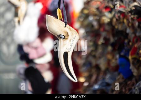 Carnevale di Venezia, artistically crafted masks for carnival in a stall for tourists, Venice, Italy Stock Photo