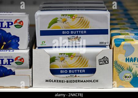 Organic butter shelf Stock Photo