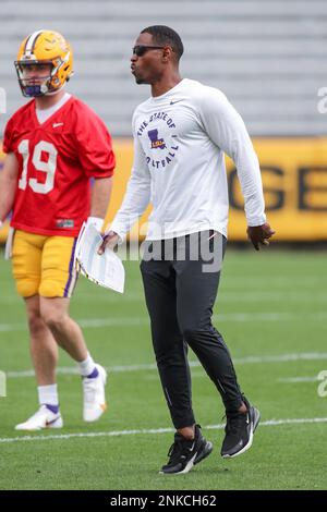 April 16, 2022: LSU's Passing Game Coordinator and Wide Receiver Coach  Cortez Hankton takes his receivers