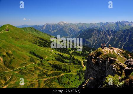 View from the summit of the Kanzelwand to the Oberstdorf mountains, Fellhorn on the right, Allgaeu, Swabia, Bavaria, Germany Stock Photo