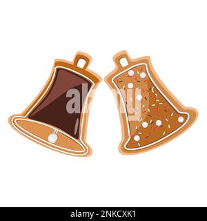 Gingerbread holiday cookie bells with chocolate, sprinkles, and icing vector illustration Stock Vector