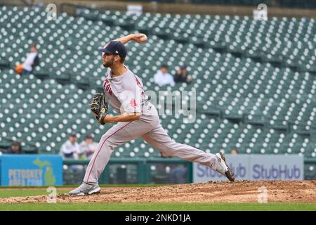 April 13 2022: Boston pitcher Kutter Crawford (50) throws a pitch during  the game with Boston Red Sox and Detroit Tigers held at Comercia Park in  Detroit Mi. David Seelig/Cal Sport Medi(Credit