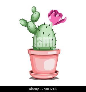 Blossom succulent in ceramic pot in flat technique vector illustration Stock Vector