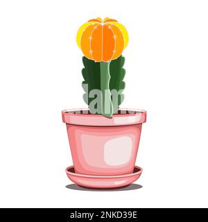 Moon cactus in ceramic pot in flat technique vector illustration Stock Vector