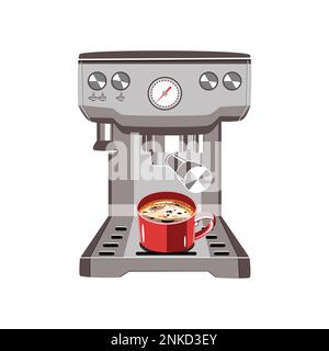coffee maker machine with a cup of a cappuccino in flat technique vector illustration Stock Vector