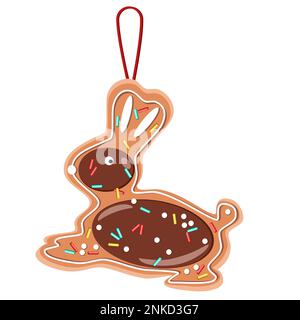 Gingerbread cookie bunny with chocolate decoration and icing vector illustration Stock Vector