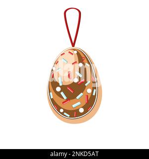 Gingerbread cookie Easter egg with sugar icing and sprinkles decoration vector illustration Stock Vector