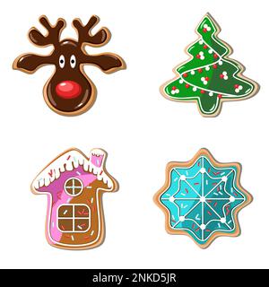 Set of holiday gingerbread with icing and sprinkles vector illustration Stock Vector
