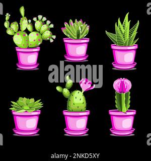 Cactuses and succulents in ceramic pots in flat technique vector illustration Stock Vector