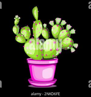 Prickly pear cactus in ceramic pot in flat technique vector illustration Stock Vector