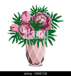 Bouquet of peonies in ceramic vase vector illustration Stock Vector
