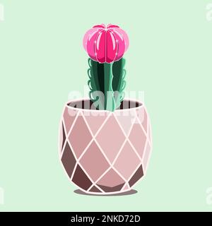Blossom succulent in ceramic pot in flat technique vector illustration Stock Vector