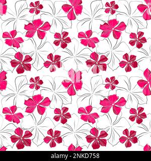Seamless floral doodle pattern with pink flowers vector illustration Stock Vector