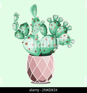Prickly pear cactus in ceramic pot in flat technique vector illustration Stock Vector