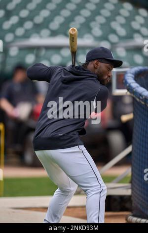 Denver CO, USA. 11th Apr, 2022. Detroit center fielder Victor Reyes (22) in  action during the game with Los Angeles Dodgers and Colorado Rockies held  at Coors Field in Denver Co. David