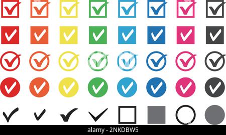 Set of check mark icons and checkbox buttons, vector illustration. Stock Vector