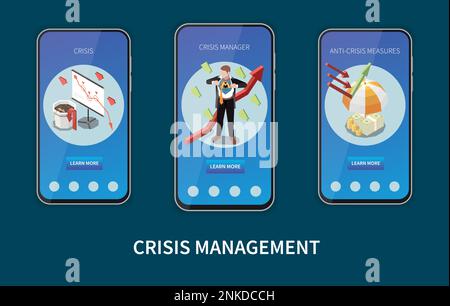 Crisis management isometric icons set with problem solving symbols ...