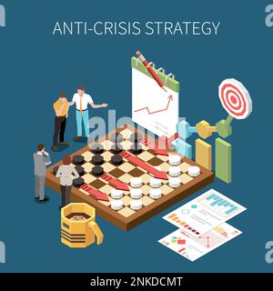 Anti-crisis strategy isometric concept with professional business management symbols vector illustration Stock Vector