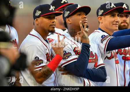 ATLANTA, GA - APRIL 11: Replica World Series Champions rings were handed  out to the fans as they attended the Monday evening MLB game between the  Washington Nationals and the 2021 World