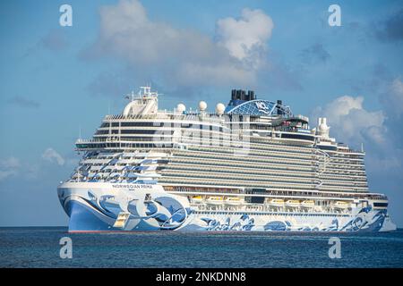 A cruise ship of Norwegian origin heading towards Cozumel, Mexico. Stock Photo