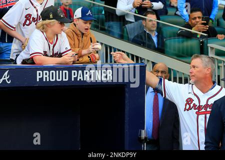 Chipper Jones throws the first pitch of Braves vs Reds game MLB