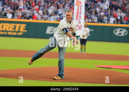 ATLANTA, GA - APRIL 07: Former Brave Chipper Jones signs