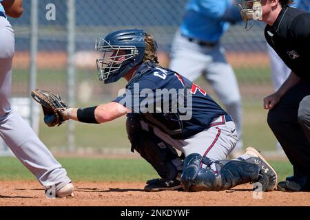 Atlanta Braves pitcher Rolddy Munoz (40) during a MiLB Spring Training game  against the Tampa Bay Rays on March 26, 2022 at Charlotte Sports Park in  Port Charlotte, Florida. (Mike Janes/Four Seam