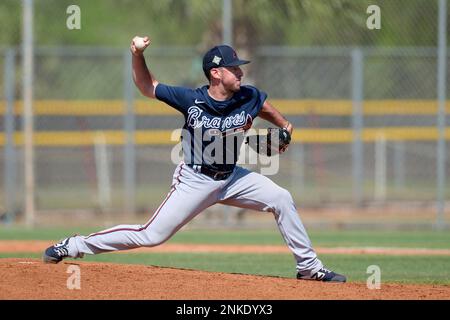 Atlanta Braves pitcher Rolddy Munoz (40) during a MiLB Spring Training game  against the Tampa Bay Rays on March 26, 2022 at Charlotte Sports Park in  Port Charlotte, Florida. (Mike Janes/Four Seam