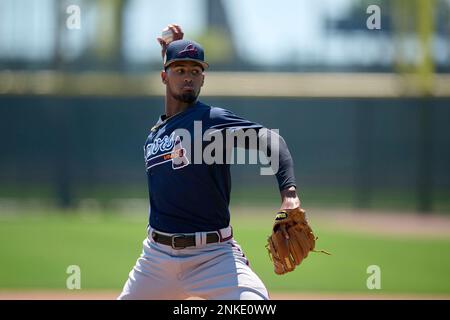 Atlanta Braves pitcher Rolddy Munoz (40) during a MiLB Spring Training game  against the Tampa Bay Rays on March 26, 2022 at Charlotte Sports Park in  Port Charlotte, Florida. (Mike Janes/Four Seam