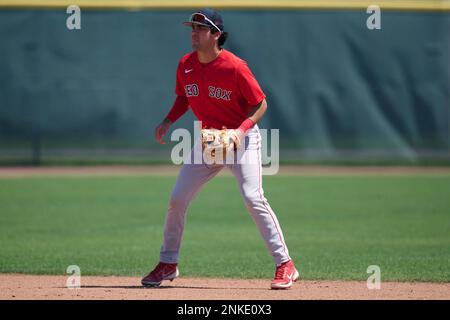 Boston Red Sox Marcelo Mayer (18) and Phillip Sikes (37) before a